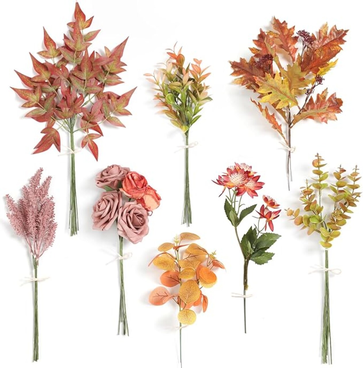 Fall Artificial Greenery Spray Box Set (Pack of 42 Pieces) with 8 Different Types of Faux Foliage Picks for Wedding Bouquet Filler Table Centerpieces and Floral Arrangement